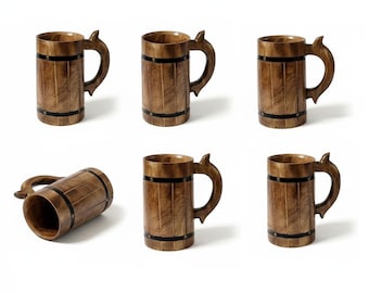 Handmade Wooden Beer Mug: Viking Tankard with Leather Straps - 24oz
