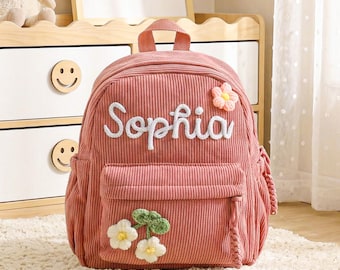Zaino personalizzato in velluto a coste per bambini, borsa scolastica con nome personalizzato, regalo per il ritorno a scuola, borsa per il campo estivo