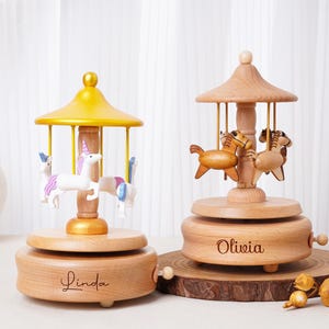 Musical Wooden Carousel Keepsake, Custom Name Wooden Music Box, Keepsake Gifts for Kids, Baby Shower Gift, Engraved Music Box, Newborn Gifts