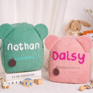 Custom Name Bear Bag for Kids, Teddy bear School Bag, Back to School Gifts, Baby Toddler Bags, Fluffy Backpack for Preschool, Kids Gifts