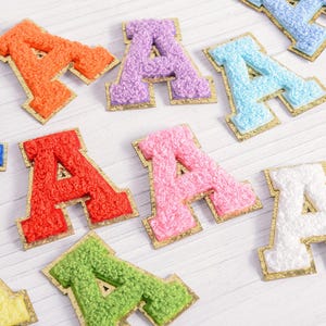 Chenille Letter Patches, Sew Gold Trim Capital Embroidered Name, Gold Glitter Letter Trim, Letters A-Z Applique Patch, Letter Patch for Bags
