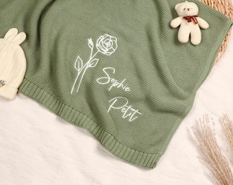 Personalized Knit Baby Blanket,Embroidered Newborn Blanket,Baby Shower Gift,Custom Baby Name Blanket,Baby Gift,New Mom Gift,Christmas Gift
