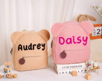 Mochila infantil personalizada con nombre, mochilas escolares de osito de peluche, regalos para niños, regalo único para niños, mochila de osito esponjoso, regalos de Navidad