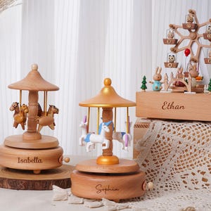 Musical Wooden Carousel Keepsake, Custom Name Music Box, Baby Shower Gift, Engraved Wooden Music Box, Newborn Gifts, Gifts for Kids