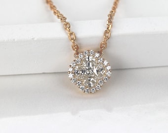 14K Gold Lab-Grown DİAMOND  Necklace, HRD - IGI Jewellery Certified 1-Motif Clover Jewelry