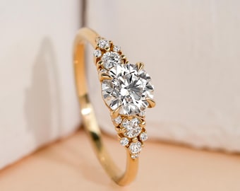 Anillo de compromiso vintage con diamante de laboratorio auténtico, anillo de aniversario, anillo de diamante solitario, anillo de diamante genuino cultivado en laboratorio, anillo de promesa para mujer.