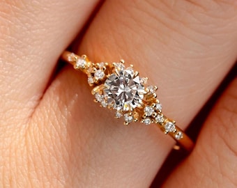 Anillo de compromiso vintage con diamante de laboratorio auténtico, anillo de aniversario, anillo solitario con diamante, anillo de diamante genuino cultivado en laboratorio, anillo de promesa para mujer