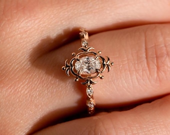 Anillo de diamantes cultivados en laboratorio certificado, anillo de compromiso ovalado vintage con diamante cultivado en laboratorio, anillo de boda solitario, regalo de anillo para el primer aniversario para mujer