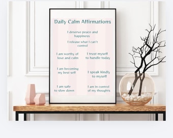 Anxiety Relief Affirmations Printable | Calm Your Mind & Stop Overthinking | Daily Self Care and Mental Health Worksheet PDF