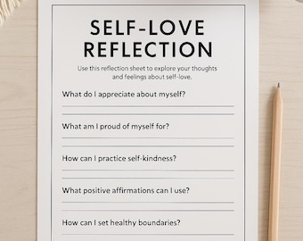 Printable Self-Love Reflection Sheet | Daily Journal Page | Mindfulness & Mental Wellness PDF | Digital Self-Care Worksheet