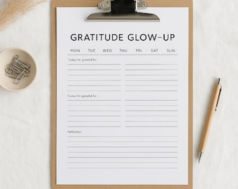 Gratitude Glow-Up | Printable Daily Gratitude Journal Page | Mindfulness & Reflection Worksheet | Digital Download