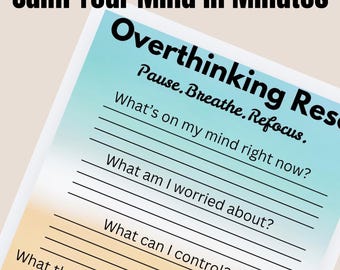 Stop Overthinking Printable, Anxiety Relief Worksheet, Mental Health Journal PDF, Self Care Printable, Emotional Reset Sheet