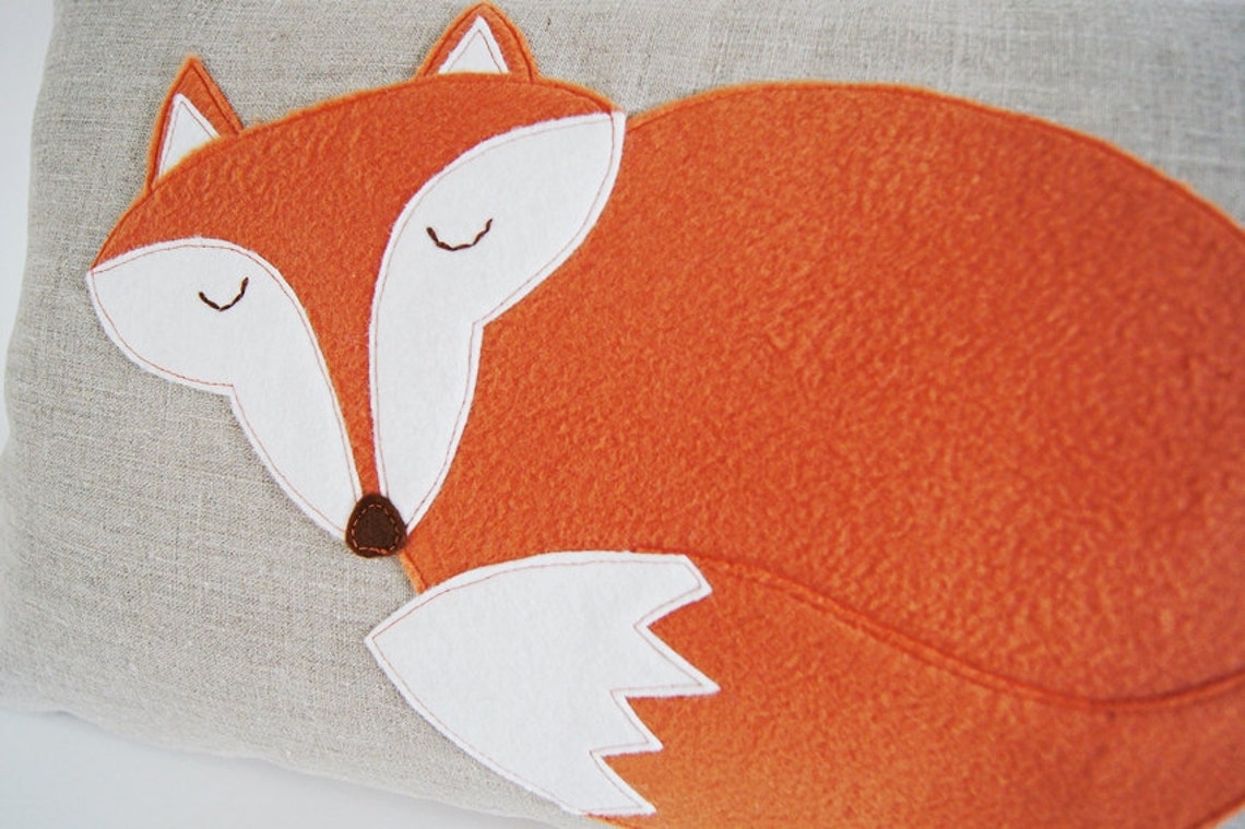 Fox Pillow/ Organic Linen/ Pillow Cover/ Decorative Pillow/ Etsy
