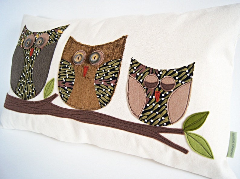 Owl Pillow/ Organic Canvas Pillow Cover/ Decorative Pillow/ Etsy