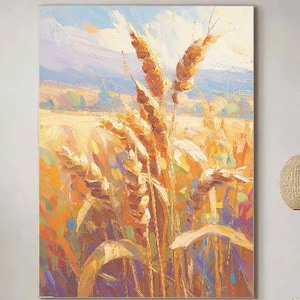 Impressionist Wheat Field Oil Painting Golden Wheat Landscape Art Handcrafted Oil Painting painted Countryside Scene Hand painted Landscape