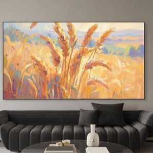 Impressionist Wheat Field Oil Painting Golden Wheat Landscape Art Handcrafted Oil Painting painted Countryside Scene Hand painted Landscape