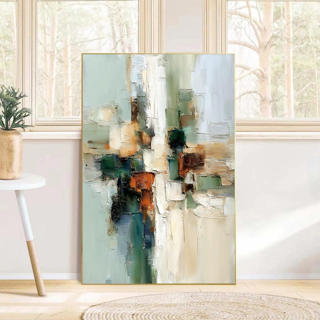 Green and Beige Abstract Oil Painting Modern Textured Canvas Art ...