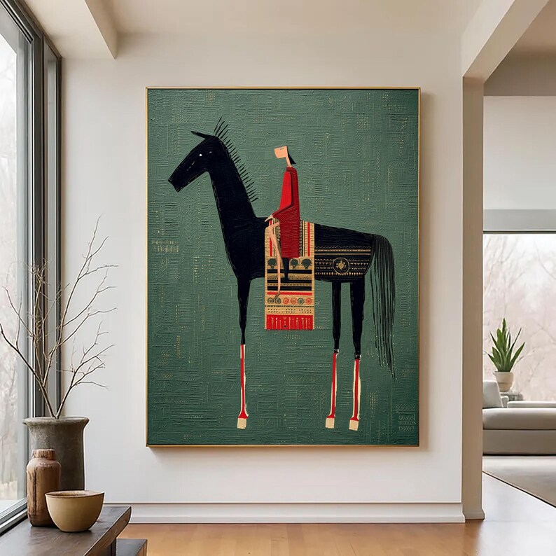 Modern Abstract Horse Rider Art | Textured Impasto Painting | Wabi Sabi ...