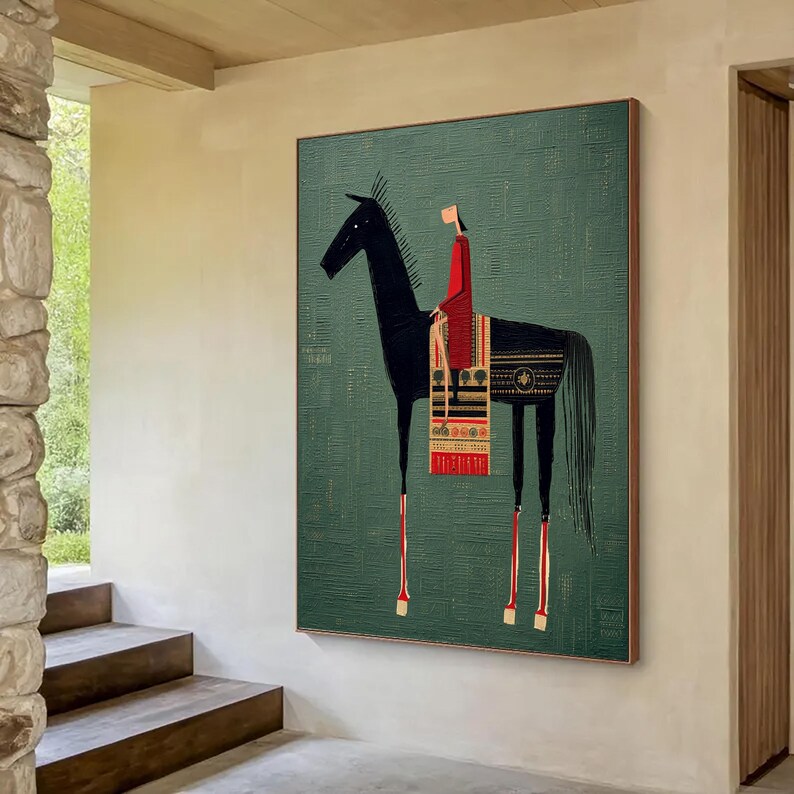 Modern Abstract Horse Rider Art | Textured Impasto Painting | Wabi Sabi ...