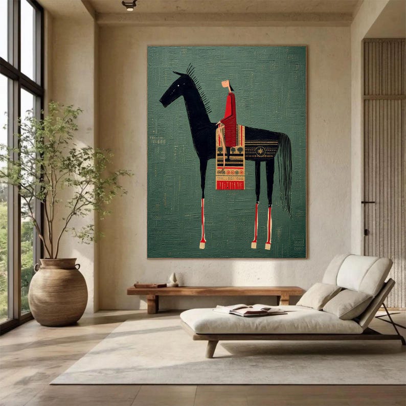 Modern Abstract Horse Rider Art | Textured Impasto Painting | Wabi Sabi ...
