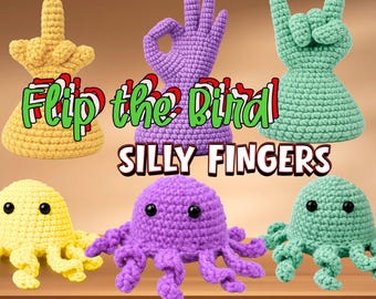 Flip the Bird (Octopus) Amigurumi Crochet Pattern, Silly finger Gestures Crochet Toy, Beginners Crochet