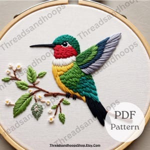 Humming Bird Hand Embroidery Pattern PDF Design, Bird Embroidery, Spring Embroidery, Beginner Embroidery PDF