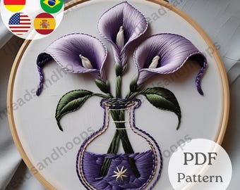 Calla Lily Vase Embroidery Pattern | Modern Floral Design (PDF Pattern)