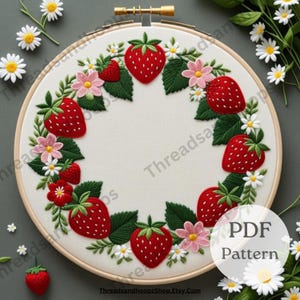 Strawberries Hand Embroidery Pattern, Strawberries Pattern, Strawberries, Summer Embroidery, Strawberry Wreath, Hand Embroidery PDF