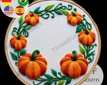 Pumpkin Wreath Embroidery Pattern – Beginner DIY Fall Hoop Art (PDF Pattern)