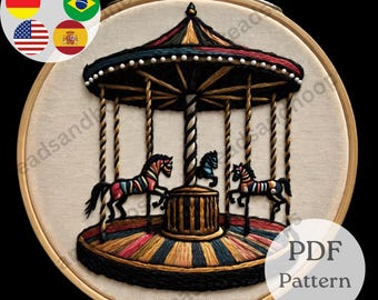 Carousel Horses Embroidery Pattern | Vintage Circus Hoop Art (PDF)