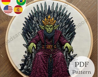 Goblin King Embroidery Pattern | Iron Throne Hoop Art (PDF)