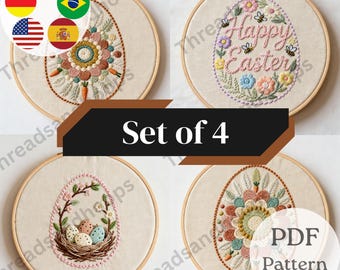 Easter Embroidery Pattern Bundle – 4 Spring Floral Egg Designs (PDF)