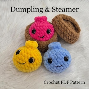 Crochet Dumpling and Steamer Pattern PDF with Labels | Kawaii Amigurumi Dumpling Plush | Cute Steamed Bun Crochet Pattern
