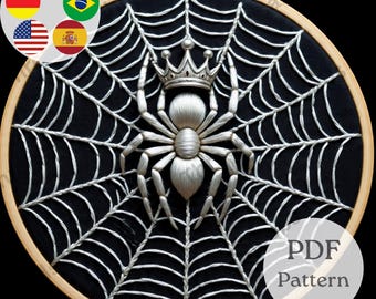 Spider Queen Web Embroidery Pattern | Gothic Halloween Hoop Art (PDF)