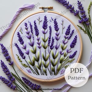 Lavendel Hand Stickmuster: Moderne florale Stickarbeit (PDF Stickmuster für Anfänger)