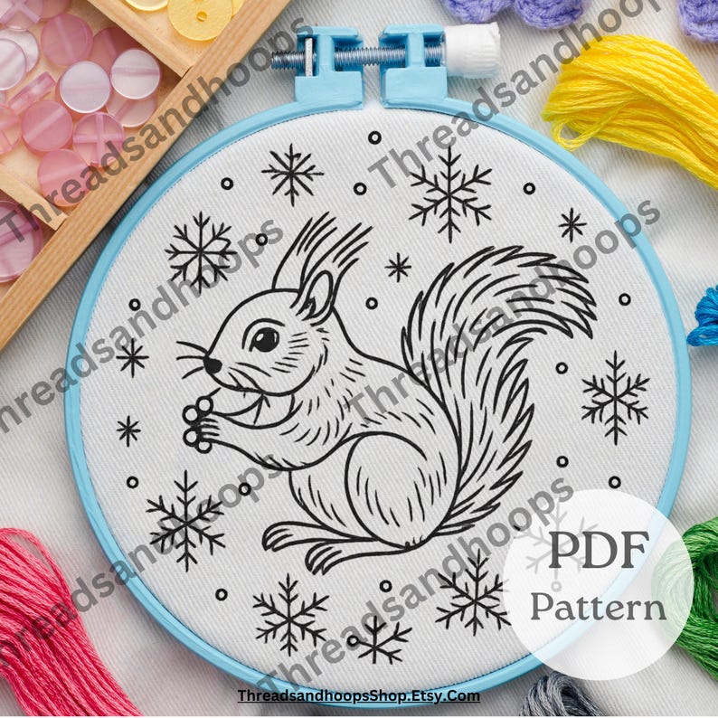 Christmas Squirrel Embroidery Pattern – Winter Snowflake Hoop Art (PDF ...