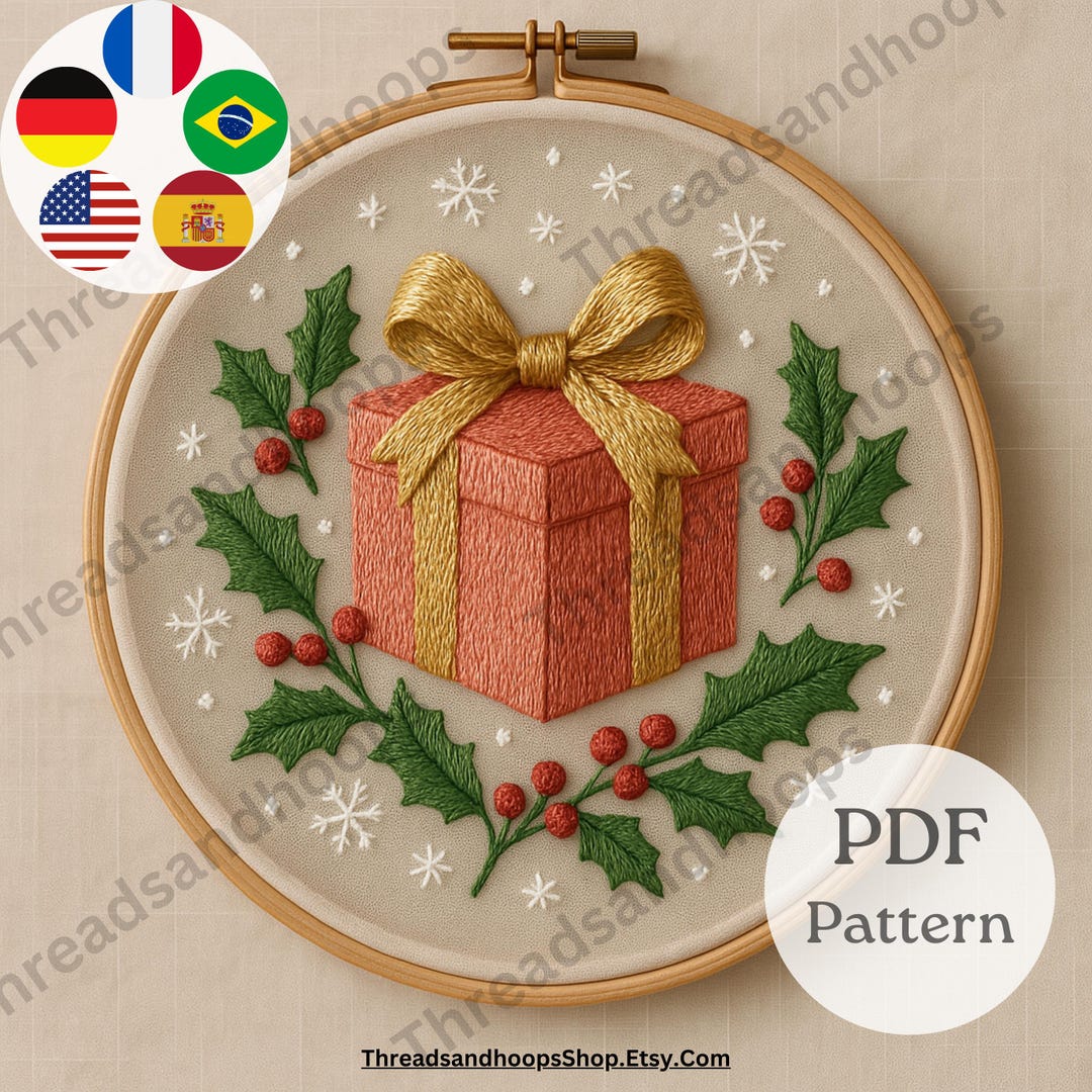 Christmas Gift Box Embroidery Pattern | Holiday Hoop Art (PDF Pattern ...