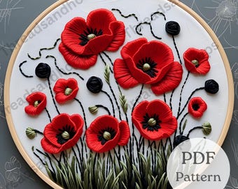 Red Poppy Embroidery Pattern: Modern Floral DIY Hoop Art (Digital Download)