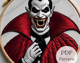 Gothic Vampire Hand Embroidery Pattern | Halloween Dark Fantasy Wall Art | Beginner Embroidery