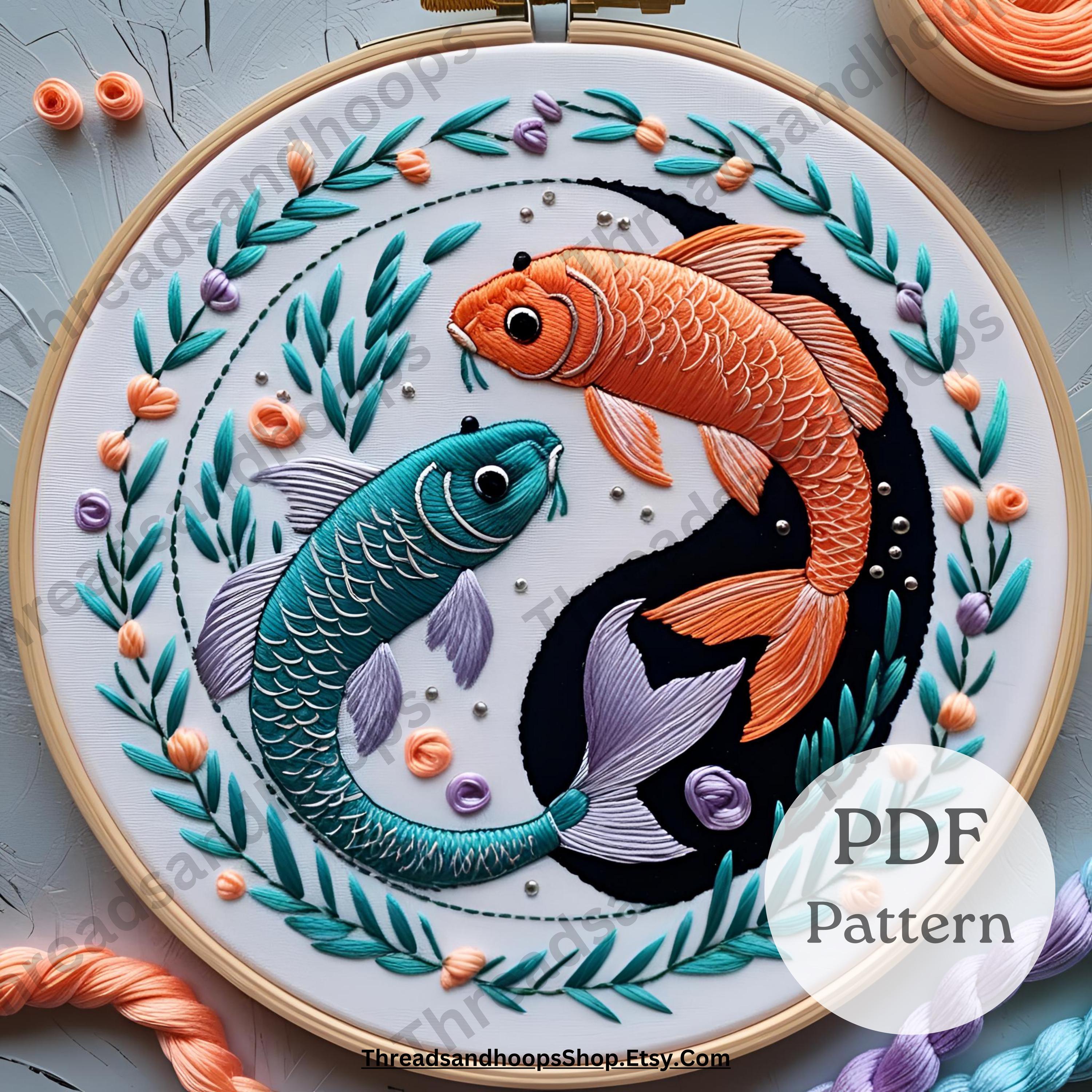 Koi Fish Yin Yang Embroidery Pattern: Beginner Friendly Hoop Art (PDF ...