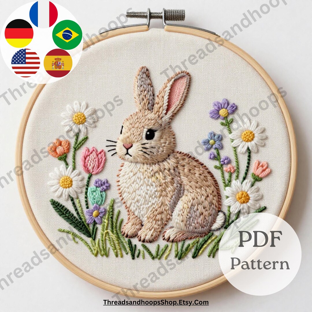 Easter Bunny Floral Embroidery Pattern | Wildflower Beginner Stitch ...