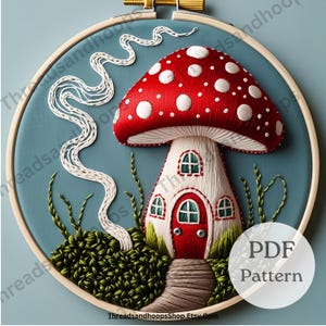 Mushroom Cottage Embroidery Pattern: Whimsical DIY Design (Digital Download