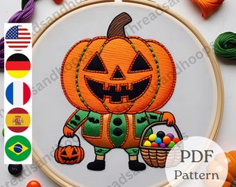 Halloween Kürbis Stickvorlage: Kürbis Stickrahmen Art (PDF-Muster)