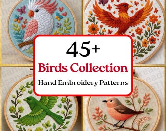Birds Hand Embroidery Pattern Collection, DIY Floral Designs (PDF Pattern, Lifetime Access).