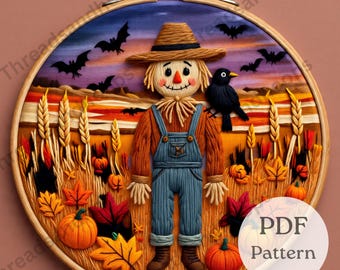 Scarecrow Hand Embroidery Pattern: Rustic Autumn Hoop Art (PDF Design