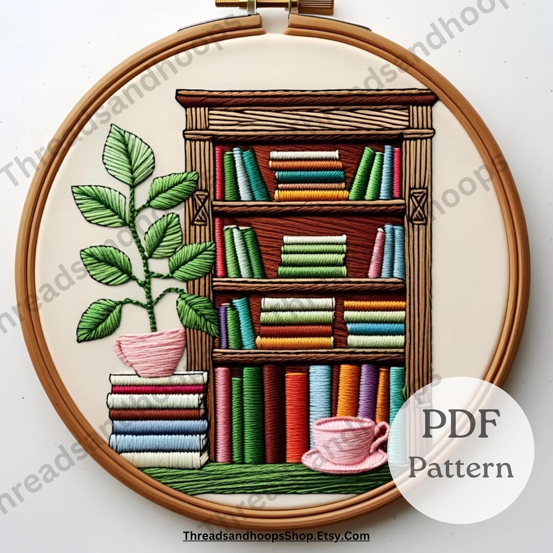 Bookshelf Plant Embroidery Pattern: Cozy Home Decor (PDF Pattern) - Etsy