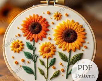 Art du cercle à broder tournesol marguerite : motif floral d'automne (modèle PDF
