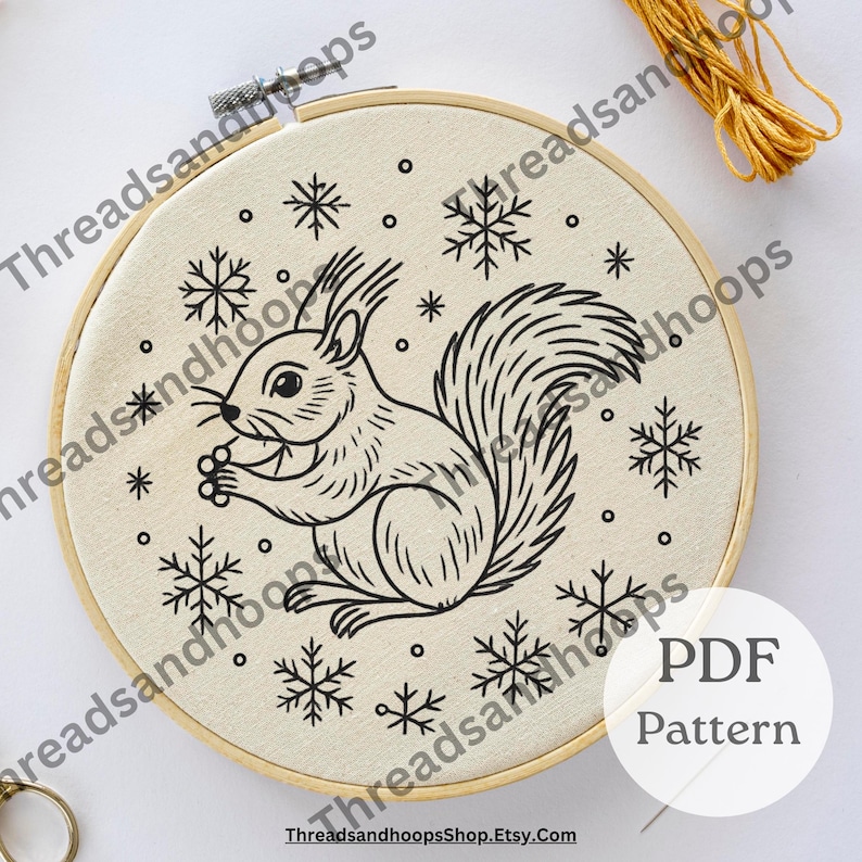 Christmas Squirrel Embroidery Pattern – Winter Snowflake Hoop Art (PDF ...