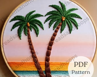 Palm Trees Sunset Hand Embroidery Pattern: Tropical Beach Decor (PDF Pattern