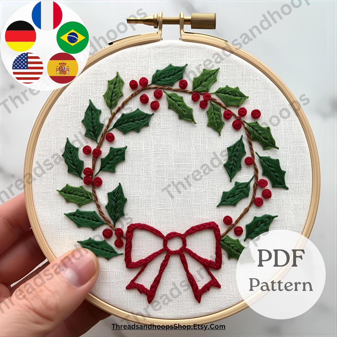 Christmas Wreath Hand Embroidery Pattern | Holiday Decor (PDF Pattern ...
